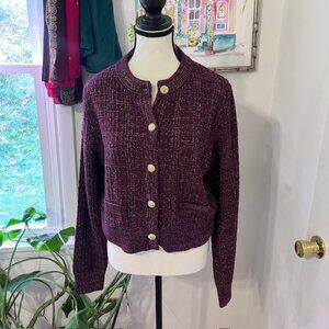 French Connection Tweed Cardigan with Gold Buttons